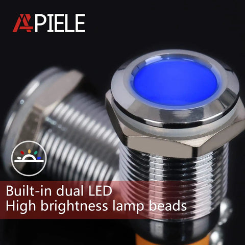 Multi Color 12mm Indicator Light Set With Waterproof IP67 Metal Housing, 12V AC DC LED Pilot Dash Lamps, Concave Head, High Brightness LEDs, Fits Cars Trucks Boats, Red Green Blue Yellow White, 5 Pack blue 12mm metal indicator light with threaded housing