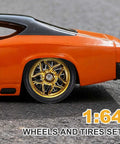 Four Piece 1 To 64 RC Wheels And Tires Set With Real Riders Rims Includes Axles for diecast car, gold rim detail