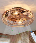 Woven Flush Mount Caged Ceiling Fan With Lights Remote Control 20 Inch Hemp Rope Rattan Enclosed Ceiling Fan Light 6 Speed Reversible Rustic Boho Style Low Profile Ceiling Light