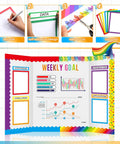 Rainbow Science Fair Board Kit with 60 scalloped borders, 24 subtitles, 6 stickers for colorful classroom exhibit display.