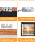 Installation steps for Massive 200-Piece Flush Mount Bracket Set With Stainless Steel Hanging Buckles on frame and wall.