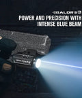 Baldr S Blue Beam Tactical Flashlight With 800 Lumens White LED mounted on firearm in action with intense blue beam