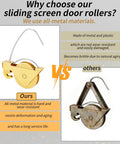 Comparison of Two Pack Sliding Screen Door Rollers Replacement For KD Series Doors with competitor, showing material differences