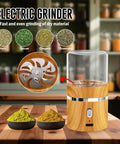 Compact Electric Herb Grinder With Dual 50ml Glass Jars 2in By 3.5in Portable Spice Grinder showing high efficiency blades