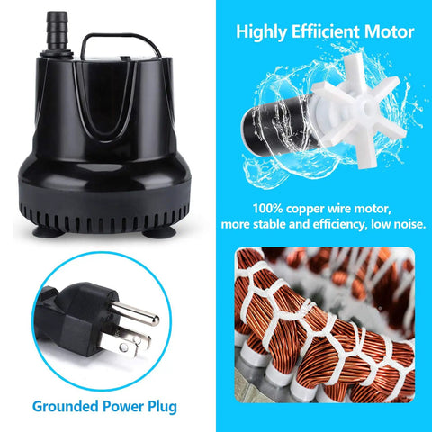 Submersible Fountain Pump 550 GPH, Quiet Outdoor Water Pump For Aquarium, Pond, Fish Tank And Hydroponics, with copper motor