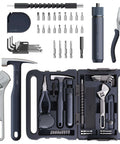 Front view of HOTO 40-piece Tool Kit with LED smart screwdriver in a dark compact case and assorted bits.