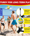 Portable 12Ft Volleyball Net Set For Backyard Bash With Adjustable Height, blue net, freestanding frame on beach
