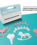 Electric Die Cutting Machine A4 with die cut shapes on green mat for card making, scrapbooking, DIY arts and crafts