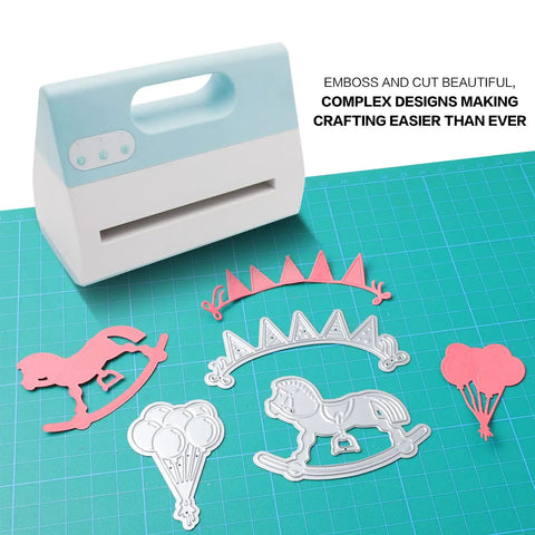 Electric Die Cutting Machine A4 with die cut shapes on green mat for card making, scrapbooking, DIY arts and crafts
