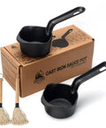 Cast Iron Sauce Pan And Basting Pot Set With BBQ Mop Brushes for grillin melting butter campin and stove top cooking two piece