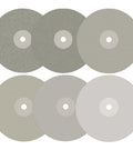 Six-Piece Diamond Flat Lap Wheel Discs 8 Inch By One Half Inch Arbor Pro Grade All-In-One Abrasive Lap Set With Grits 240 320 600