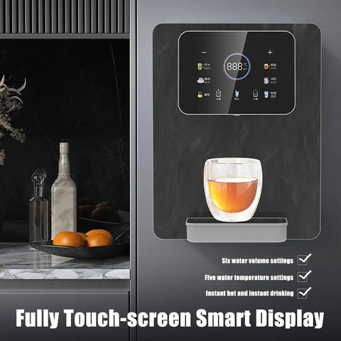 Wall Mounted Instant Hot Water Dispenser With 2200W Heating Power For Quick Boiling Water No Waiting Dual Temperature Hot And Cold 20L Per Hour Capacity Child Lock Sleek Black Design For Home Or Office Use on kitchen wall