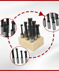 Nine Piece Boring Bar Set With One Half Inch Shank C6 Carbide Tipped Bars For Lathe And Milling Tools Kit displayed in base