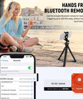 Woman using Mini Flexible Phone Tripod With Remote For iPhone Desktop Stand Vlog Selfie Stick On The Go with phone holder outdoors