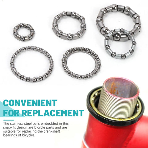 Bike Ball Bearing Kit 50 Pieces In 5 Sets Of 10 Varieties With Retainers And Cage For MTB Crank Bottom Bracket Headset Bearings Replacement Parts For Bicycles Easy Storage Box.