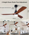 Boss 52 Inch Ceiling Fan With Light Wood Finish Three Blade Design shown with different ceiling installations