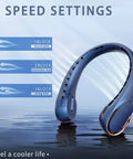 Bladeless Neck Fan With 4000mAh USB Rechargeable Battery 3 Speeds Ultra Quiet Personal Cooler showing speed settings chart
