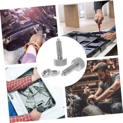 Pack Of Two Stainless Steel Retractable Spring Plungers With Knurled Handle Indexing Pin Lockout Pin For Rolling Toolboxes And Shop Equipment No Fuss Installation Hella Durable Build shown in various workshop settings.