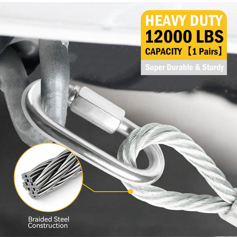 Heavy Duty Trailer Safety Cables Set 12 Inch Extension Tow Cables With Snap Hook Latches 12000 Lbs Load Capacity close-up