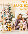 Stuffed Animals Storage Organizer For Kids Rooms Wooden Zoo Toy Holder For Toddlers Playrooms And Bedrooms Cute Animal Cubbies Space Saving Design With Open Front For Easy Access showing large size stuffed animals with mother and child.