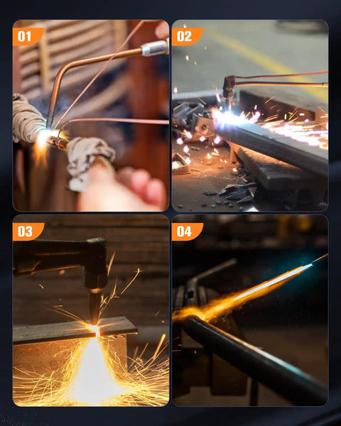 Portable Oxy Acetylene Torch Kit For Welding And Cutting With Nozzles Regulator Hose Gauges And Blue Case in action