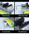Two In One Aluminum Drill Press Cross Vise Clamp with thickened body, elastic hand wheel, and soft rubber jaws