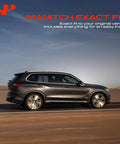 SUV driving in a desert with text overlay about exact fit, related to Upgraded Aluminum Engine Coolant Thermostat Housing Assembly.