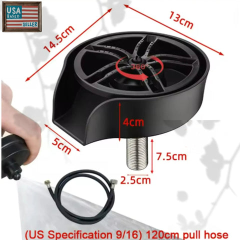No Fuss Two In One Sink Glass Rinser Stainless Steel Cup Washer with 360 reach, 14.5cm rinser tray and pull out hose.