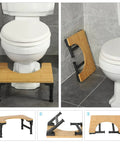 Foldable Adjustable Toilet Stool With Non Slip Layer 7 8 9 Inch Heights Squat Position For Easier Pooping Doctor Recommended Gut Health Boost For Adults Kids Pregnant Women And Seniors shown open and folded beside toilet