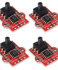 Front view of four red air pressure sensor modules with 2.5mm tubing port and VCC OUT SCK GND labels