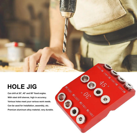 Heavy Duty Aluminum Pocket Hole Jig Drill Guide For Pro Woodworking Featuring Multi Angle Layouts At 30 45 And 90 Degrees with drill in use