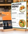 5x7 Inch Acrylic Sign Holder With Beech Wood Base For Vertical Or Slant Back Desk Display with sunset photo and menu
