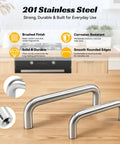 10 Pack Two And One Half Inch Brushed Stainless Steel Cabinet Pulls With 64mm Center-To-Center Spacing
