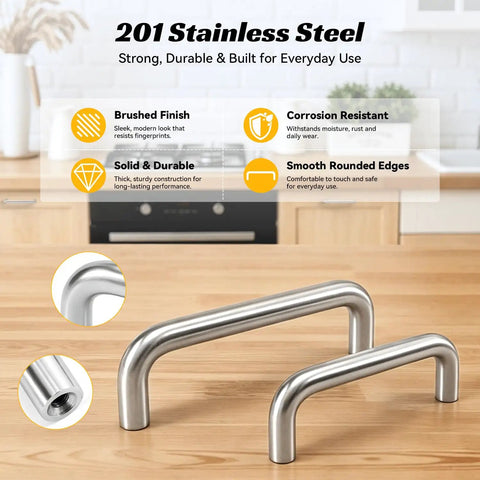 10 Pack Two And One Half Inch Brushed Stainless Steel Cabinet Pulls With 64mm Center-To-Center Spacing