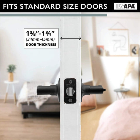 Wave Style Passage Door Levers With Keyless Non Locking Interior Handles fits 1⅜"-1¾" thick doors in black finish