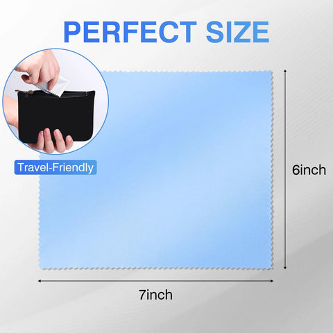 Front view of blue microfiber cleaning cloth, 6x7 inches, for glasses and screens.