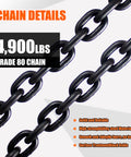 Grade 80 Log Chain 5/16 Inch By 15 Feet Heavy Duty Beefed Up Transport Chain With Clevis Grab Hooks For Hauling And Towing WLL 4900 Lbs