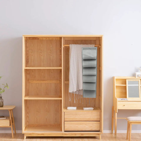 Roomy Over Door Hanging Shoe Storage Organizer Built Tough With Nonwoven Multi Pocket Closet Wardrobe Bag For Straightforward Space Saving Home Organization Essentials displayed in wooden closet.