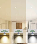 LED Recessed Ceiling Lights Kit, 12 Pack, Easy Install Downlights With Junction Box shown in 3000K, 4000K, 6000K settings.