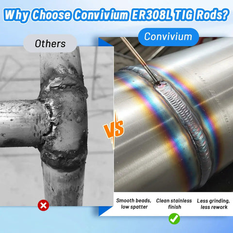ER308L Stainless TIG Welding Rods Set for 304 Stainless Steel, 1 Sixteenth x 16 Inch Filler Rod, Low Carbon, 60 Pcs, Pro Grade, Heavy Duty, Corrosion Resistant GTAW Welding Wire for Kitchen Equipment, Handrails, Tubing, clean stainless weld comparison