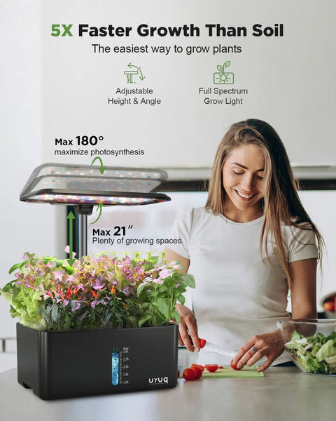 8 Pod Indoor Hydroponic Garden System With Quiet Automatic LED Grow Light, Height Adjustable Stand For Fast Germination And Fresh Herbs All Year, Easy Kitchen Garden Gift For Women Who Dig Green Thumbs
