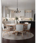 Five-Light White Candles Traditional Chandelier Light With Textured Black Finish Model P4008-31 above dining table
