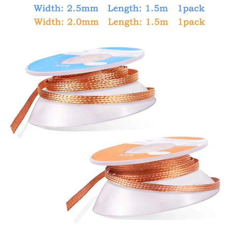 Two Pack No-Clean Solder Braided Wicks Desoldering Wicks For Solder Removal Tool displayed with spools showing copper braid wires.