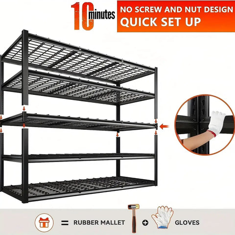 Heavy Duty Garage Shelving Unit With Adjustable 84 Inch Tall Metal Racks For Shop Warehouse Basement Industrial Storage Shelves That Split Into Two Units Built Tough Steel Construction Wide 55 By 24 Inches, no screw setup