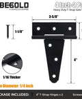 4 Inch T Strap Gate Hinges Built Tough Heavy Duty Black Powder Coated Iron Hardware For Wooden Fences And Yard Gates Anti Rust Corrosion Resistant Outdoor Indoor Use 2 Pack, 4-inch black T-hinge with screws and dimensions