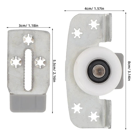 Heavy Duty Sliding Door Wheels For Cabinets And Closets 2 Pack Adjustable Iron Rollers with white roller and metal assembly.