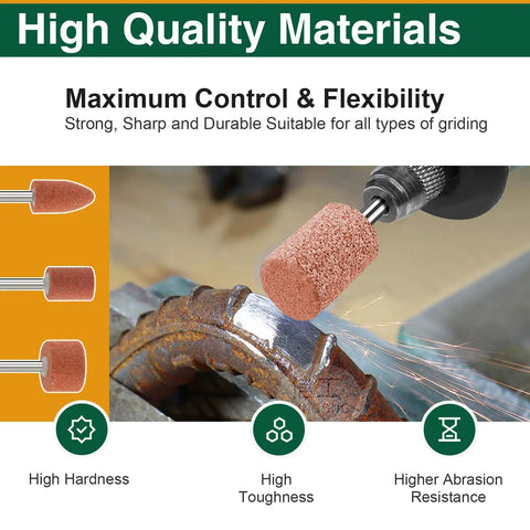 48Pcs Aluminum Oxide Mounted Grinding Stone Bits Set With One Eighth Inch Shanks used on metal with sparks flying