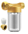 Brass Washing Machine Water Filter Reusable 40 Micron Sediment Filter High Flow Anti Scale Filtration Up To 15 GPM For Washers Heaters And Camping Use