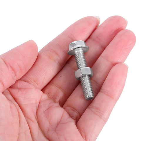 Beefy Heavy Duty Stainless Steel Hex Socket Cap Screws And Nut Set M6x30 Flat Head Bolts With Washers held in hand