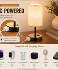 Set Of 2 Bedside Table Lamps For Bedroom And Living Room With 3 Way Dimmable Rocker Switch And Built In AC Outlet Flaxen Fabric Shade Black Base Nightstand And Desk Lamp For Cozy Home Decor with smart device charging.
